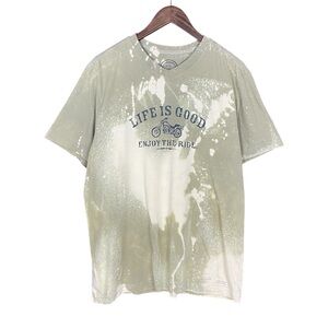 Life is Good | Custom Bleached Splatter T-Shirt Reverse Dyed Upcycled V-Neck